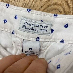 Charter Club Women's White Shorts with Blue Nautical Print